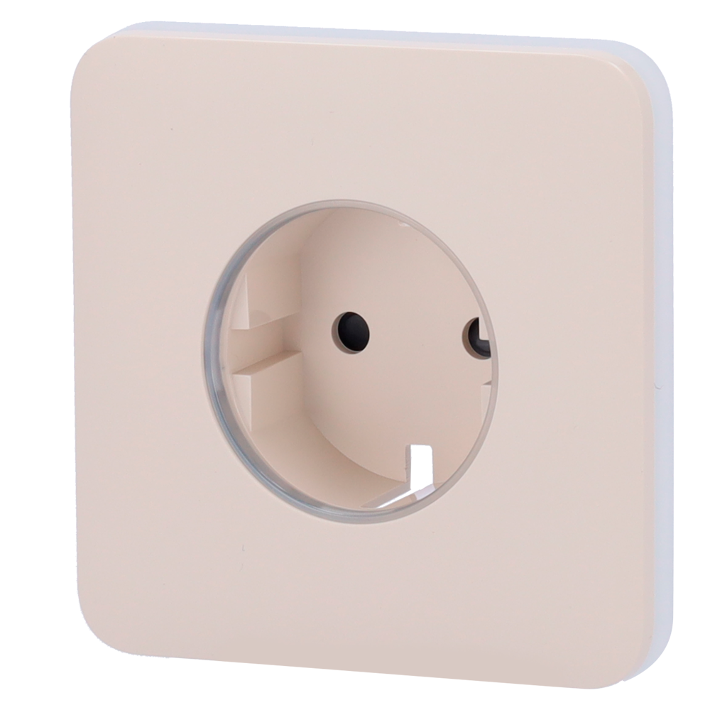 Proteção frontal para ficha inteligente tipo F, é compatível com AJ-OUTLETCORE-SMART, com indicador LED do estado da tomada e do consumo de energia, contem botão tátil para controlo manual 