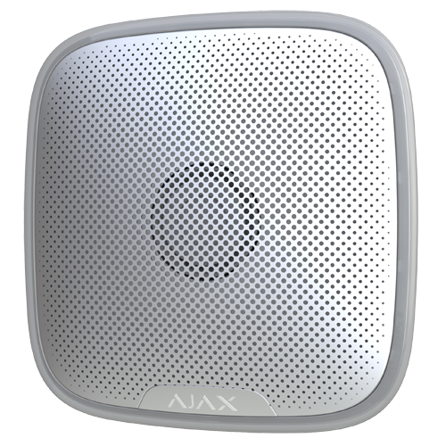 Sirene para exterior, sem fios 868 MHz Jeweller com certificado de grau 2 e pressão sonora máxima 113 dB- Branco