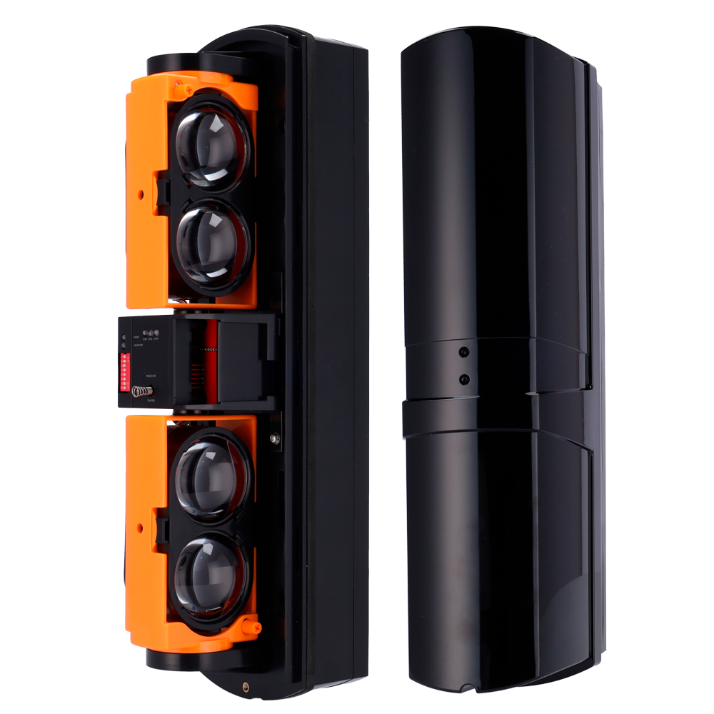 Detector de barreiras por infravermelhos, compatível com o Transmissor ou com o DoorProtect Ajax, cablado com 4 feixes de luz com Função AND e OR e alcance máximo de detecção de 200-600 m