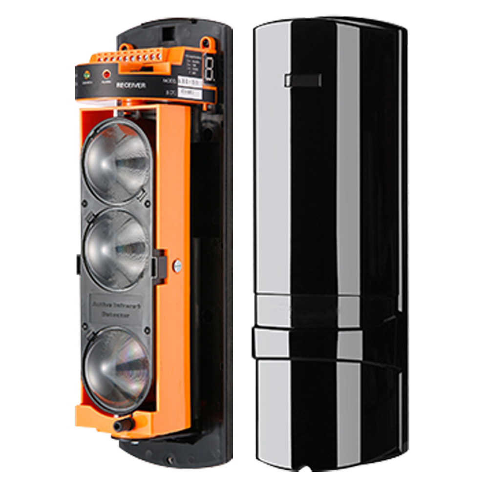 Detector de barreiras por infravermelhos cablado com 3 feixes de luz com alcance máximo de detecção de 150 / 450 m