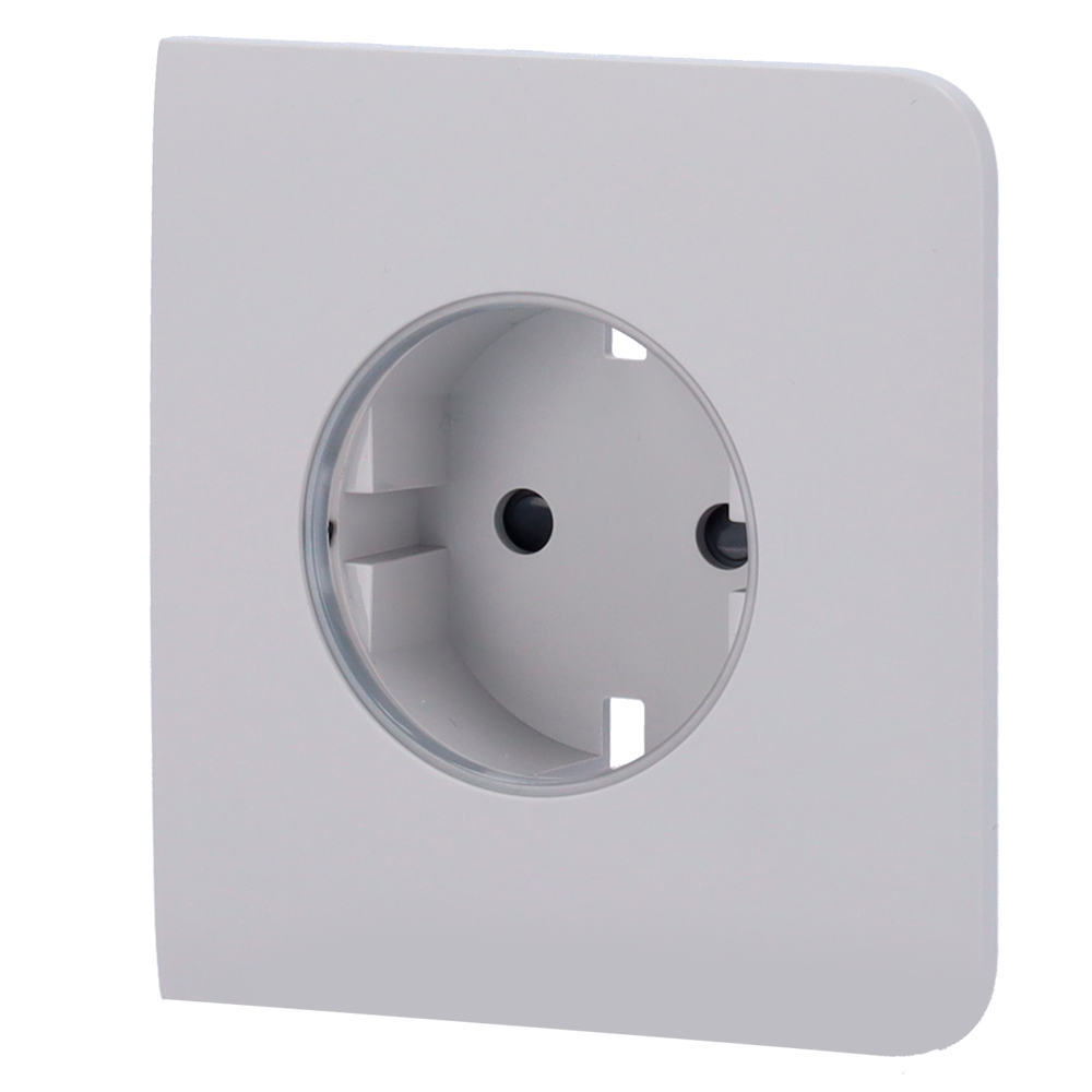 Cobertura lateral para ficha inteligente tipo F, compatível com AJ-OUTLETCORE-SMART e indicador LED do estado da tomada e do consumo de energia com botão tátil para controlo manual